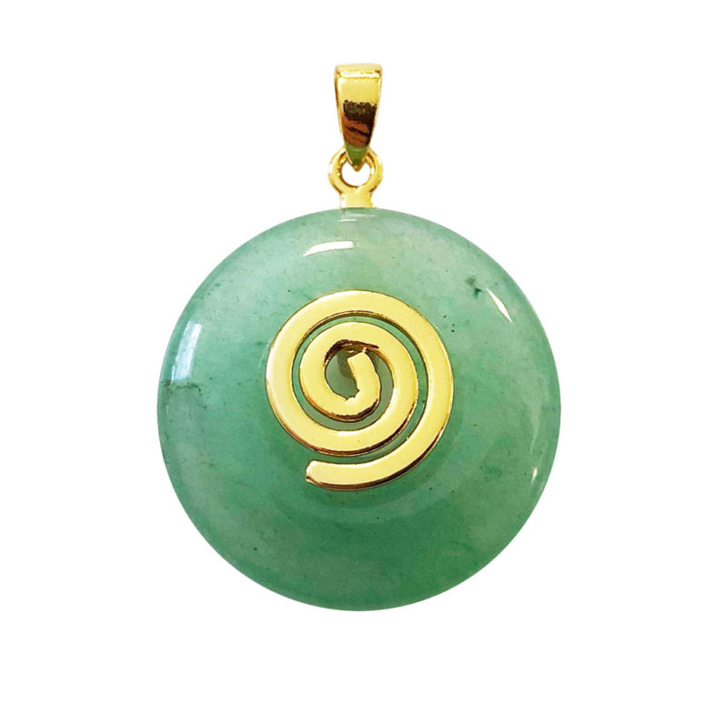 pendentif pi chinois donut aventurine verte 20mm doré