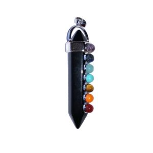 Pendentif 7 chakras Agate noire - Pointe longue