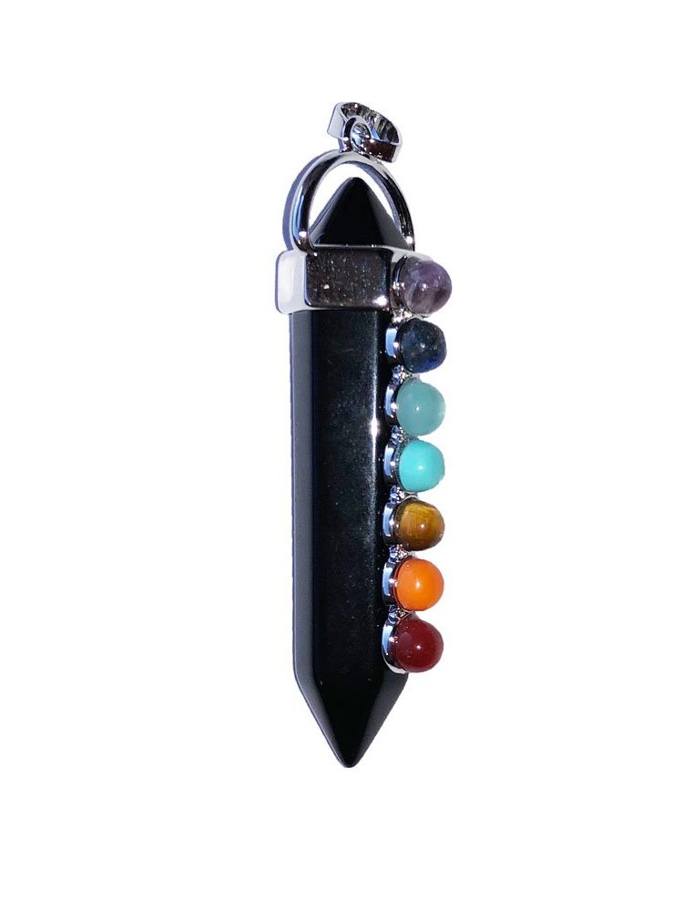 pendentif agate noire 7 chakras pointe longue