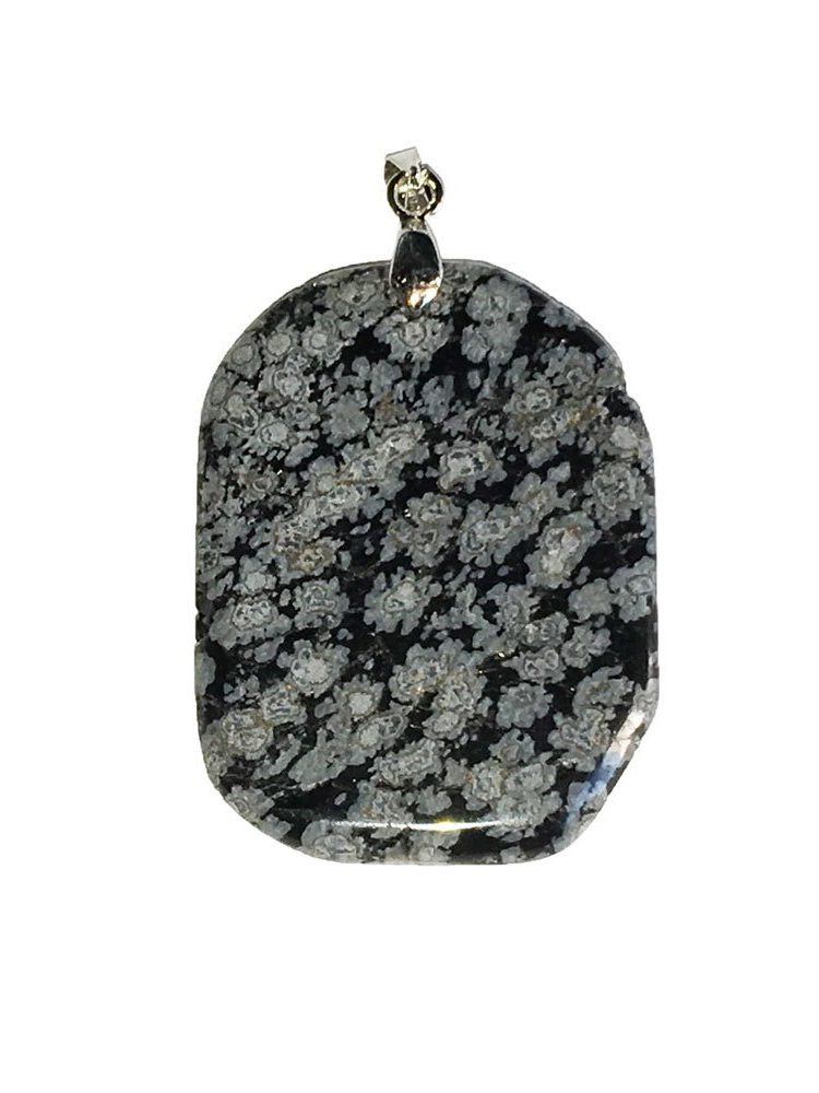 pendentif obsidienne flocon de neige pierre plate