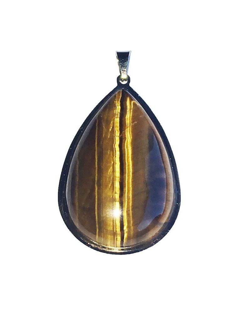 pendentif oeil de tigre goutte monté acier