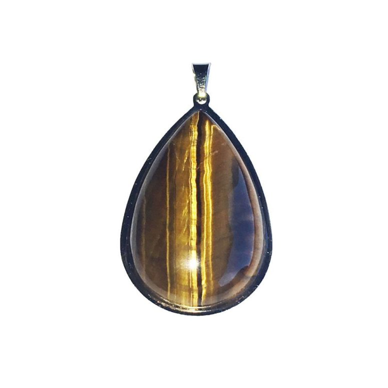 pendentif oeil de tigre goutte monté acier