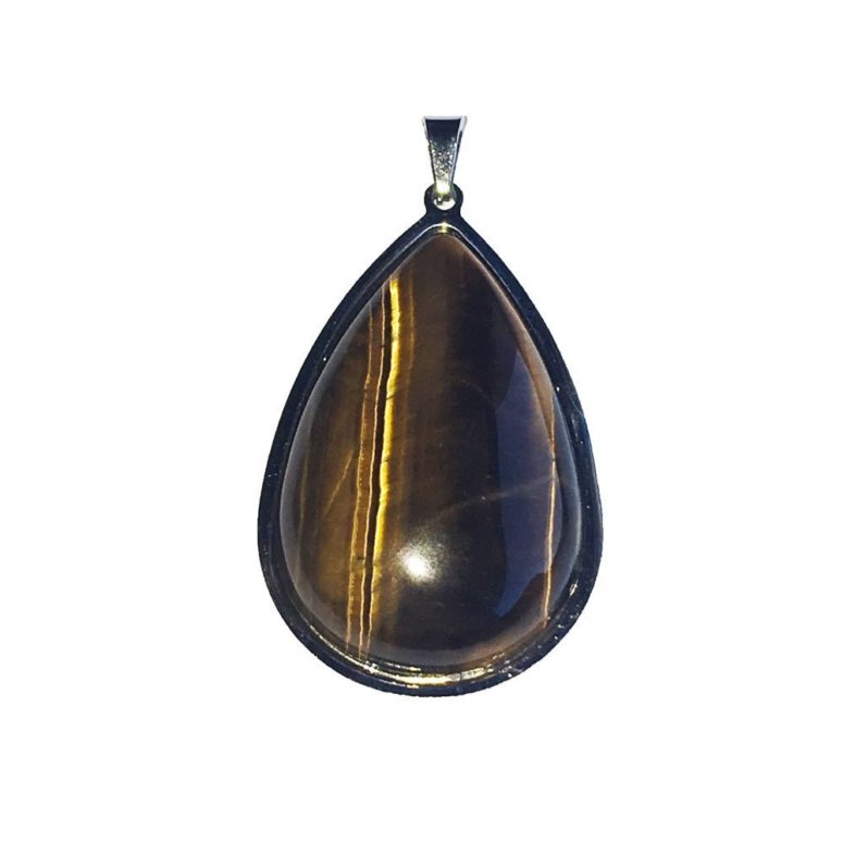 pendentif oeil de tigre goutte monté acier