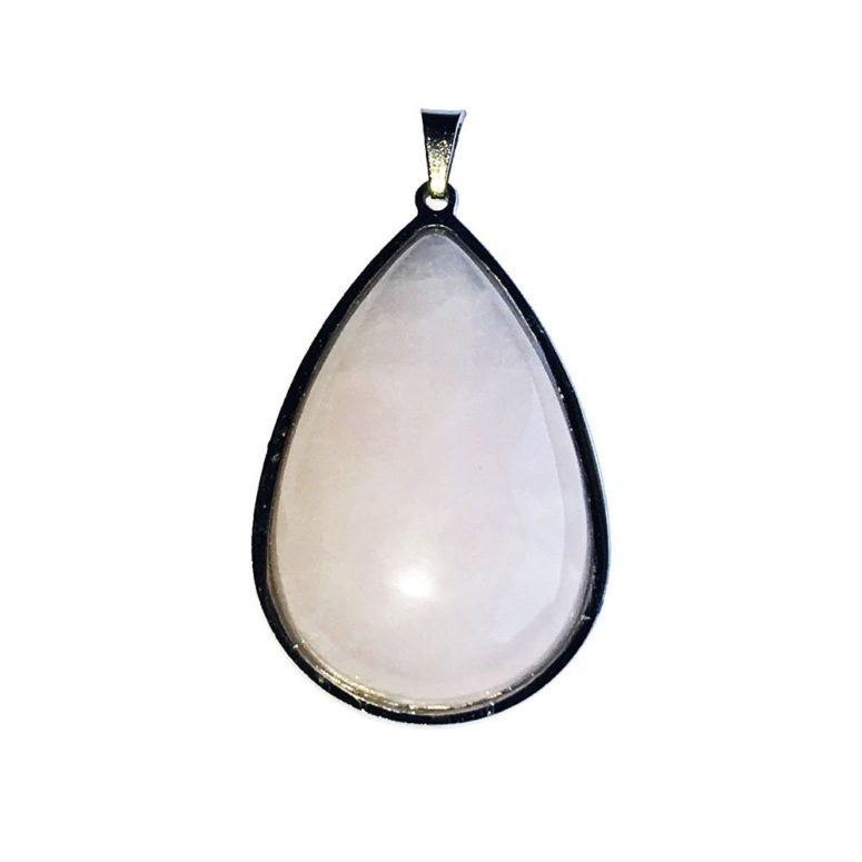 pendentif quartz rose goutte monté acier