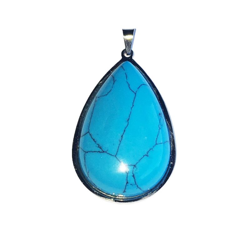 pendentif turquoise goutte monté acier