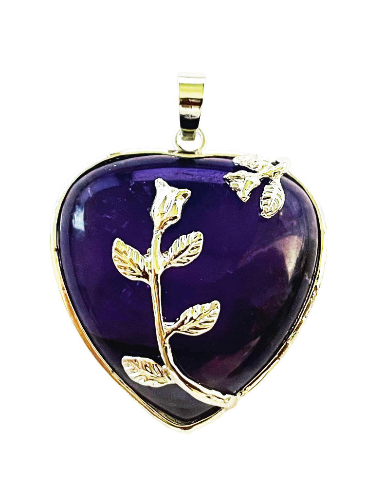 Pendentif Améthyste Coeur fleuri