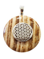 pendentif-aragonite-marron-pi-chinois-donut-fleur-de-vie-30mm