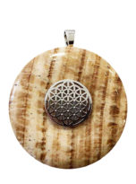 pendentif-aragonite-marron-pi-chinois-donut-fleur-de-vie-40mm