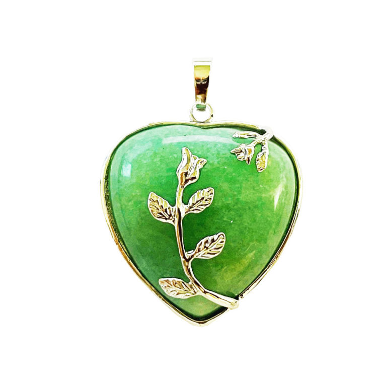 Pendentif Aventurine verte Coeur fleuri