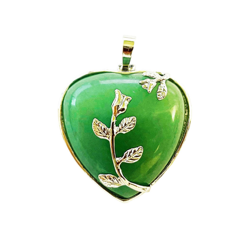 Pendentif Aventurine verte Coeur fleuri