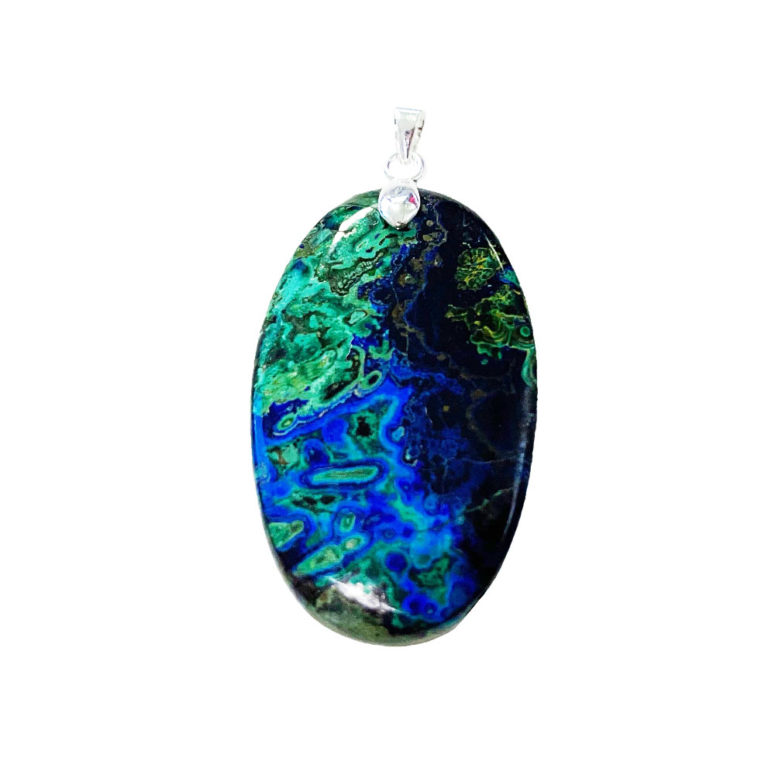 pendentif azurite pierre plate