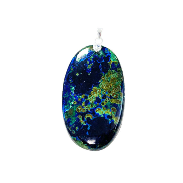 pendentif azurite pierre plate