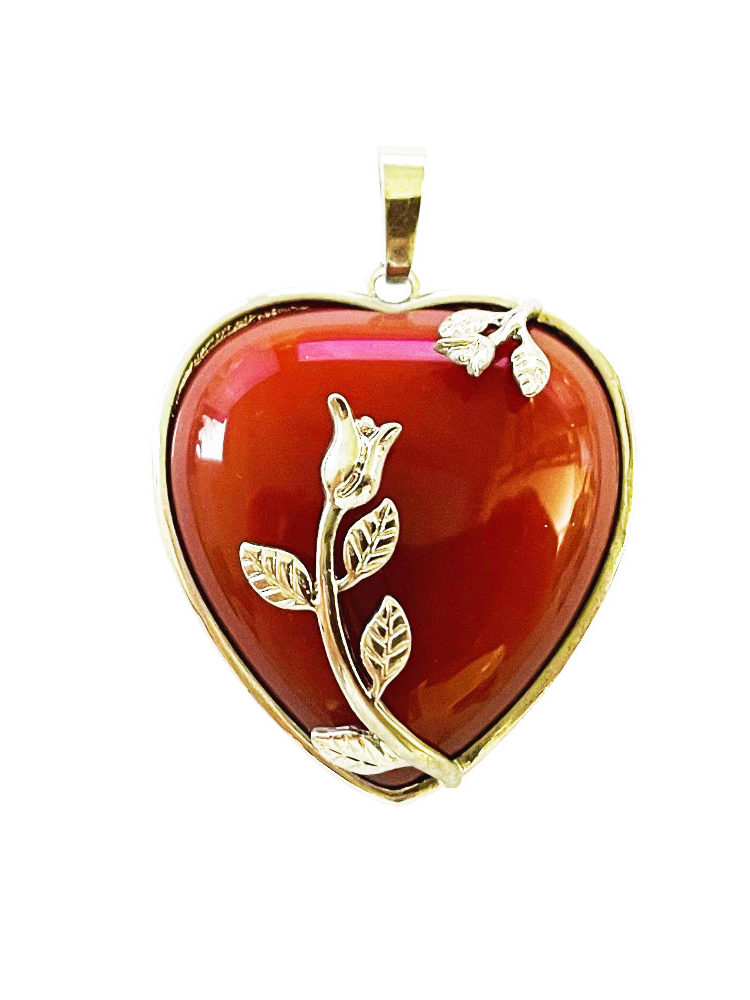 Pendentif Cornaline Coeur fleuri