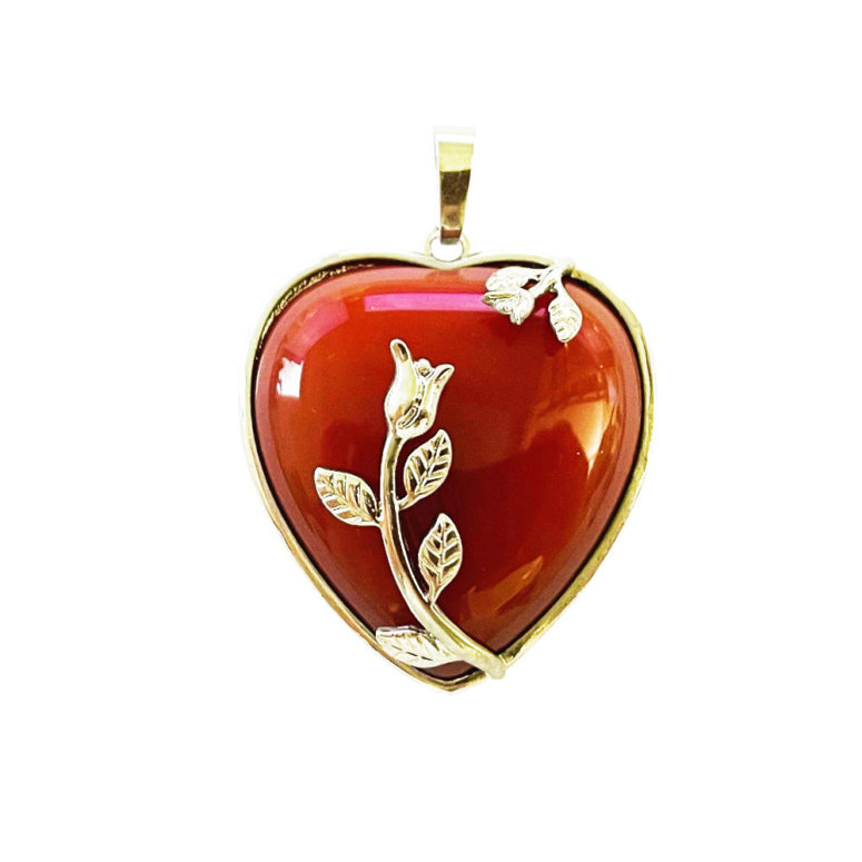 Pendentif Cornaline Coeur fleuri