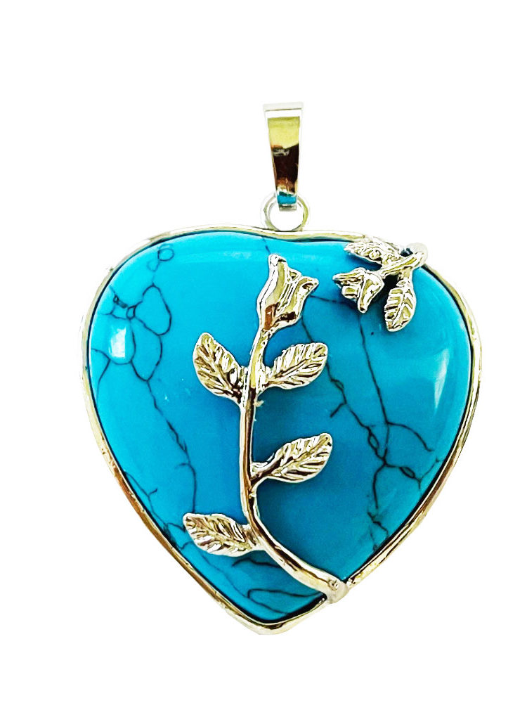 Pendentif Howlite bleue Coeur fleuri