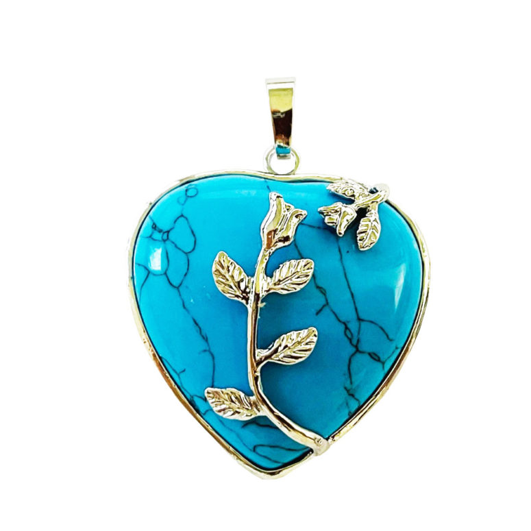 Pendentif Howlite bleue Coeur fleuri