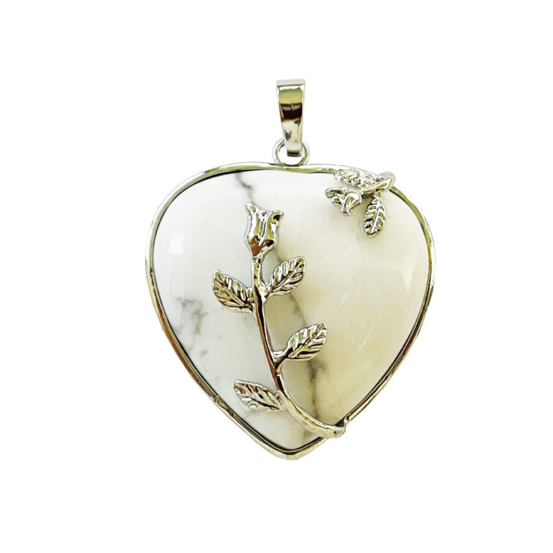 Pendentif Howlite Coeur fleuri