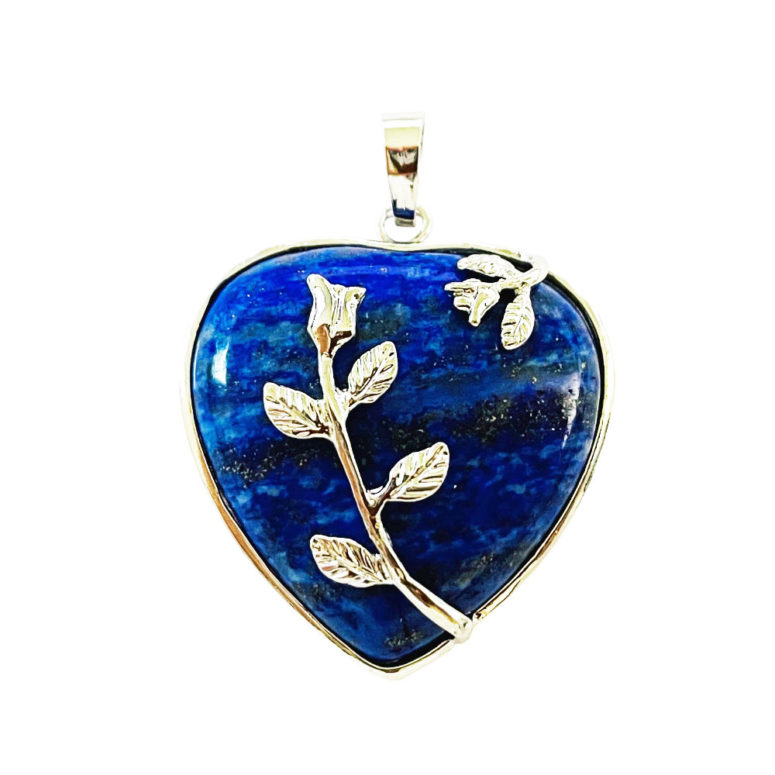 Pendentif Lapis-lazuli Coeur fleuri