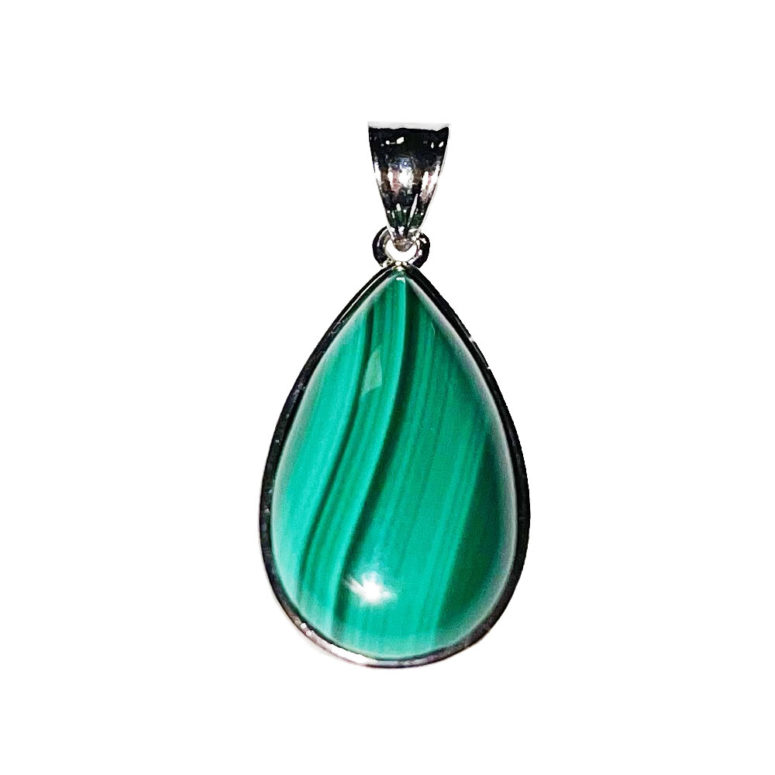 pendentif malachite goutte monté acier