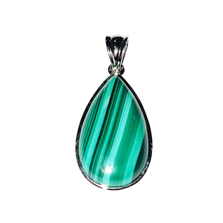 pendentif malachite goutte monté acier