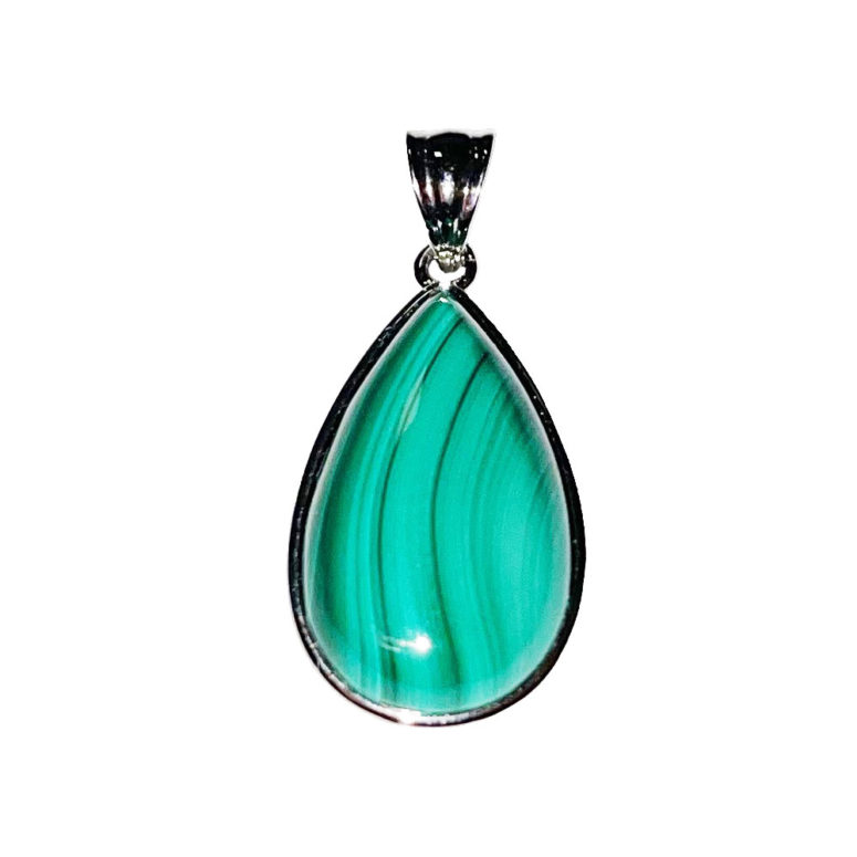 pendentif malachite goutte monté acier