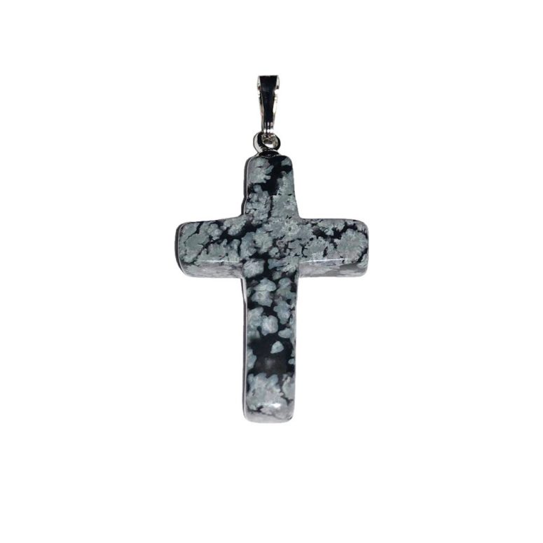 pendentif obsidienne neige croix