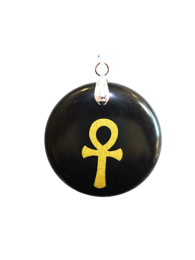 pendentif obsidienne noire croix égyptienne