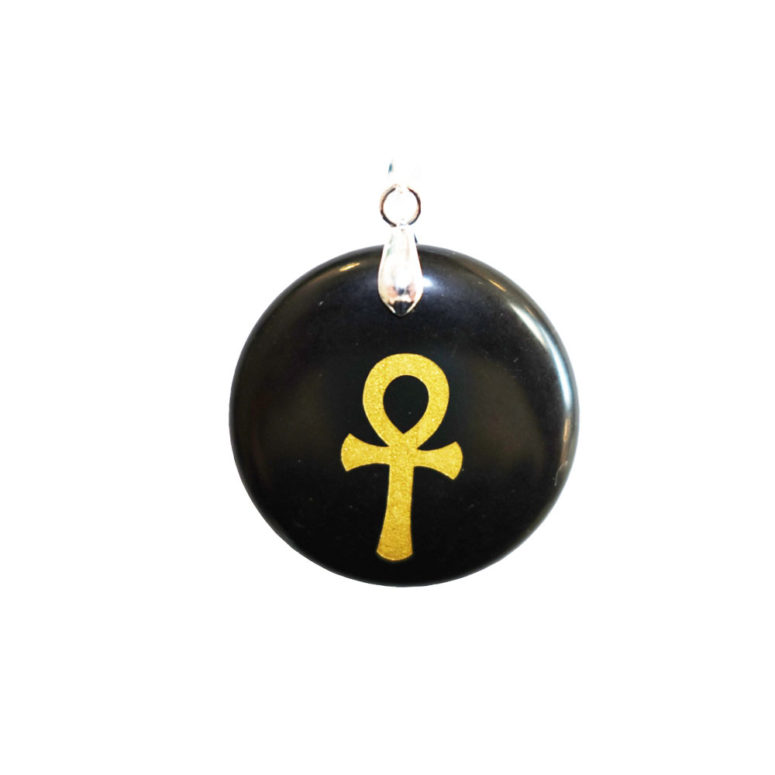 pendentif obsidienne noire croix égyptienne