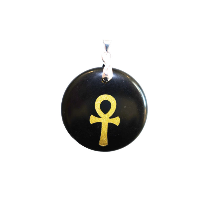 pendentif obsidienne noire croix égyptienne