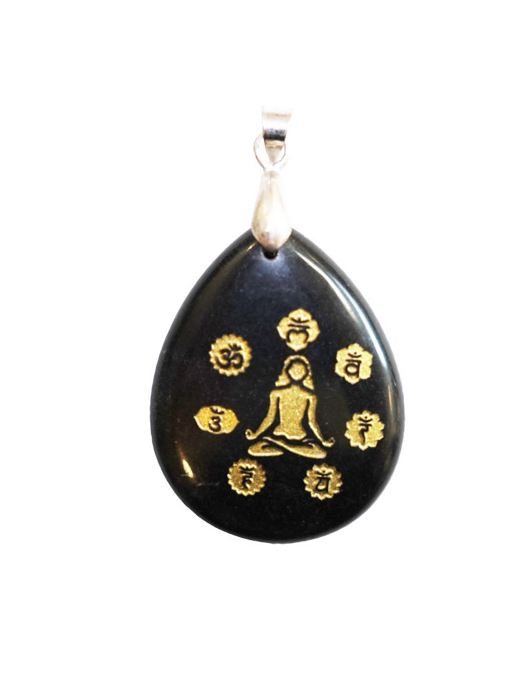 pendentif obsidienne noire yoga 7 chakras