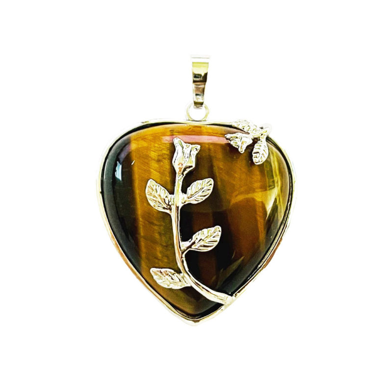 Pendentif Oeil de tigre Coeur fleuri