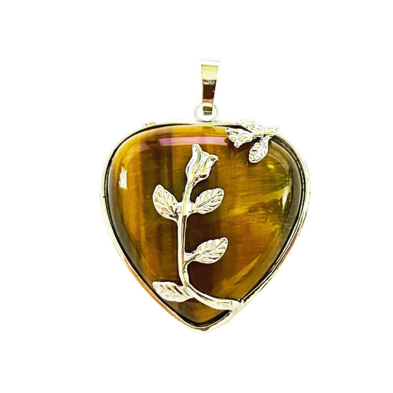 Pendentif Oeil de tigre Coeur fleuri