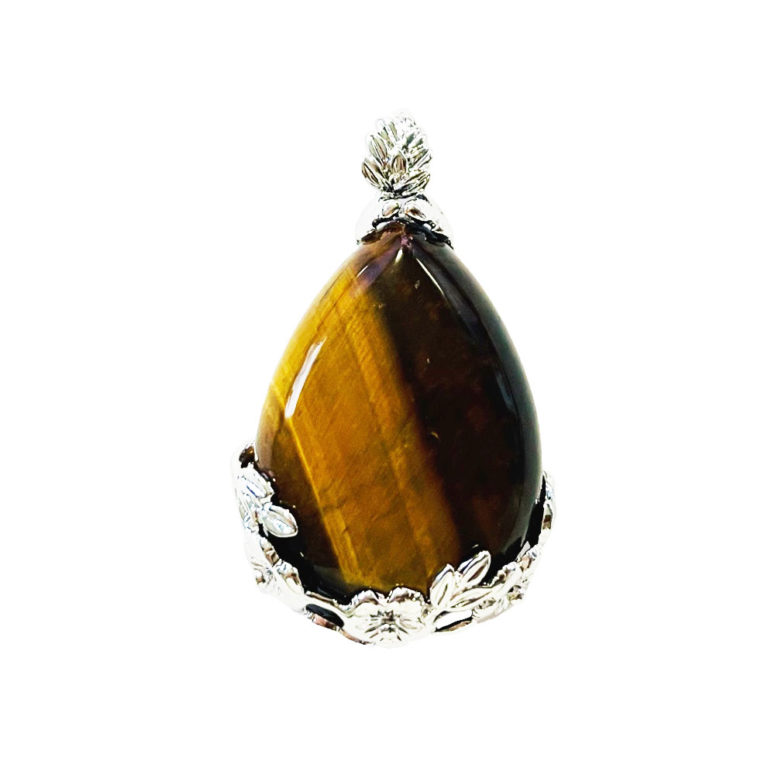 pendentif Oeil de tigre goutte fleurie