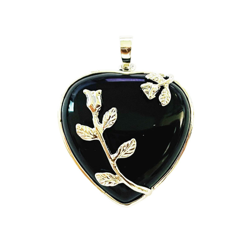 Pendentif Onyx Coeur fleuri