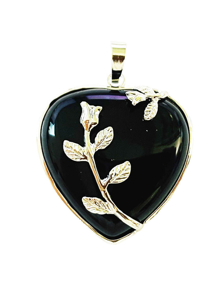 Pendentif Onyx Coeur fleuri