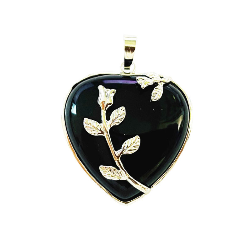 Pendentif Onyx Coeur fleuri