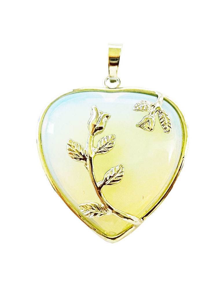 Pendentif Opale synthéthique Coeur fleuri