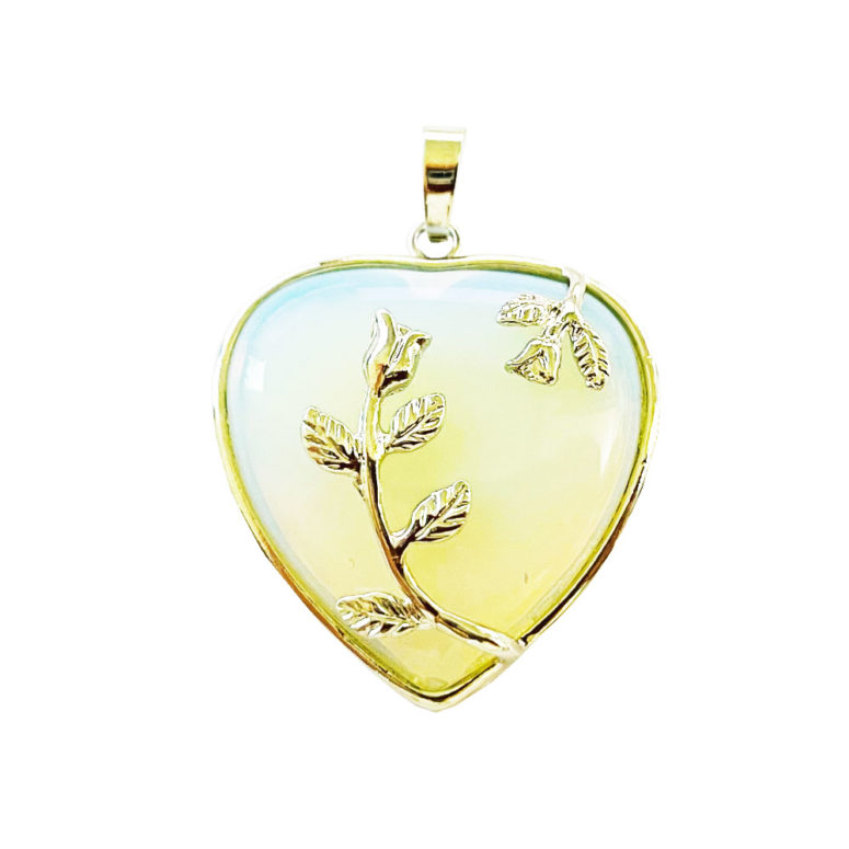 Pendentif Opale synthéthique Coeur fleuri