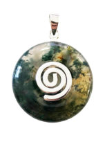 pendentif pi chinois donut agate mousse argenté 20mm