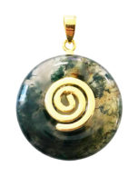 pendentif pi chinois donut agate mousse doré 20mm