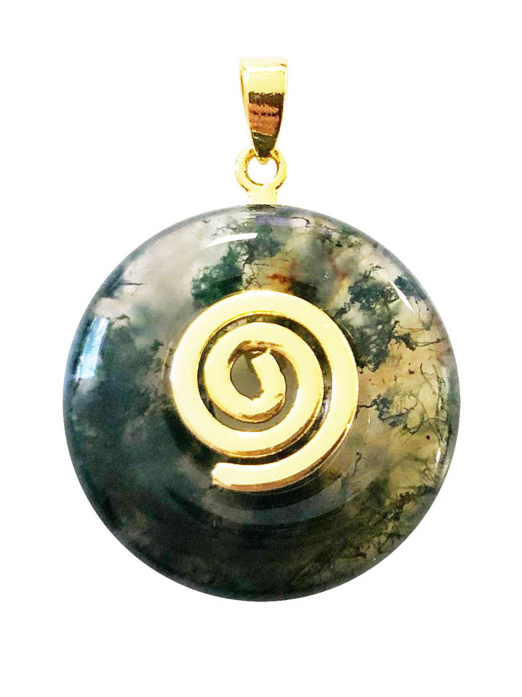 pendentif pi chinois donut agate mousse doré 20mm