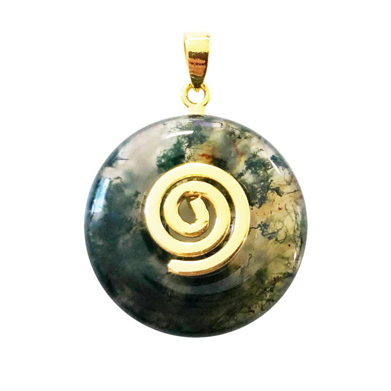 pendentif pi chinois donut agate mousse doré 20mm