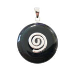 pendentif pi chinois donut agate noire argenté 20mm