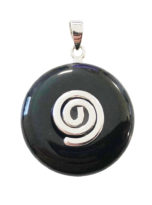 pendentif pi chinois donut agate noire argenté 20mm