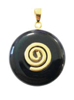 pendentif pi chinois donut agate noire doré 20mm