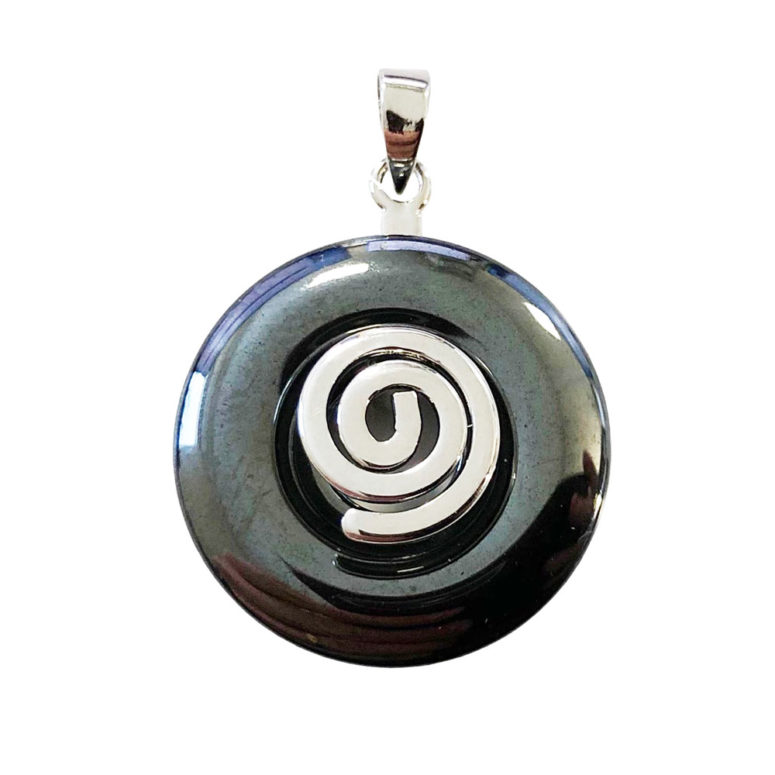 pendentif pi chinois donut hématite argenté 20mm