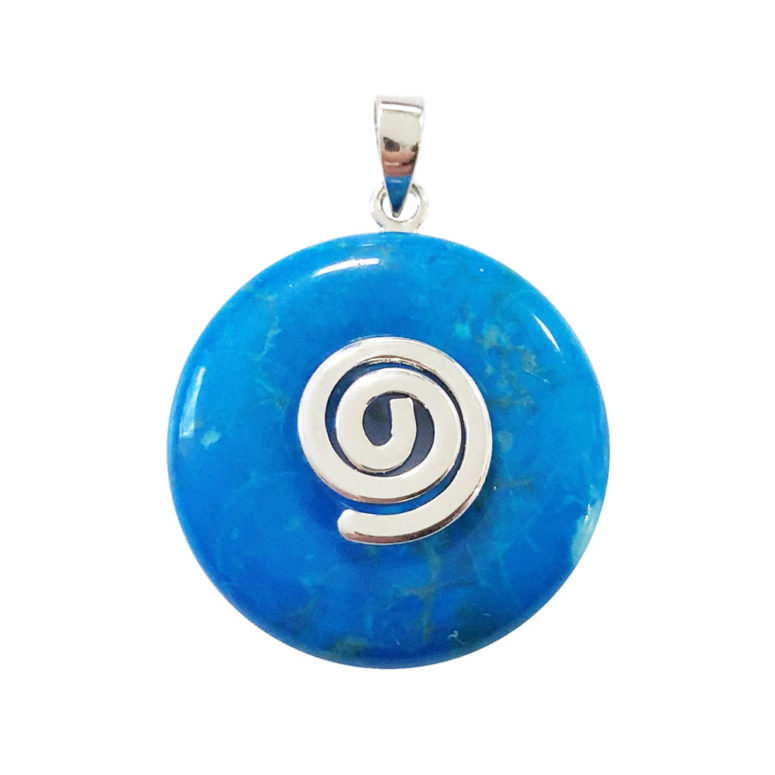 pendentif pi chinois donut howlite bleue argenté 20mm