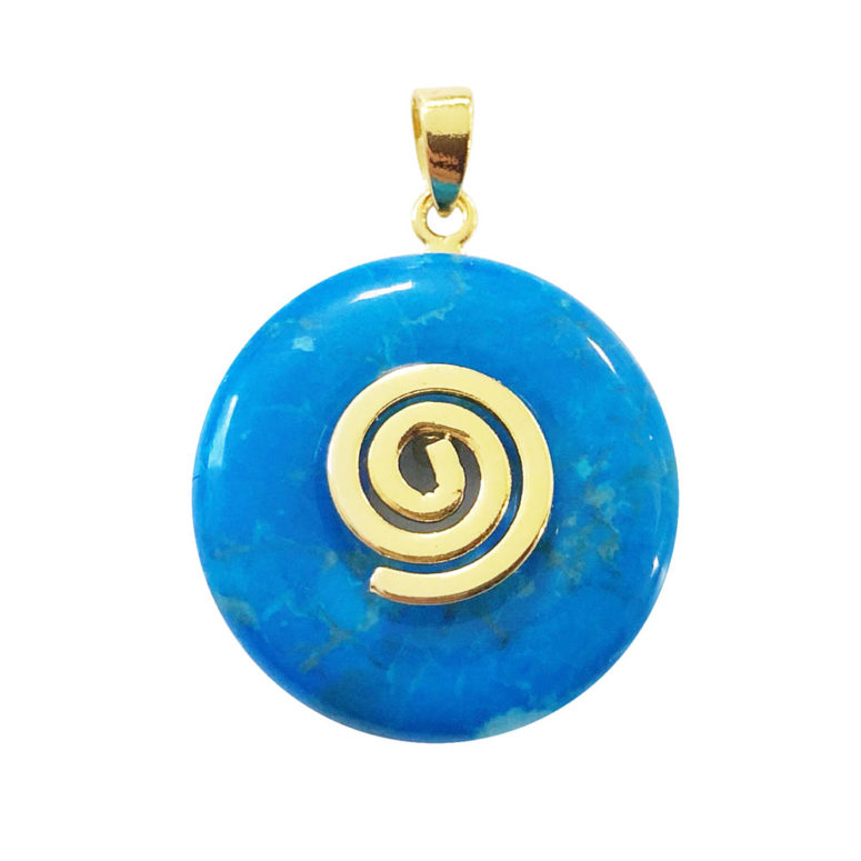 pendentif pi chinois donut howlite bleue doré 20mm