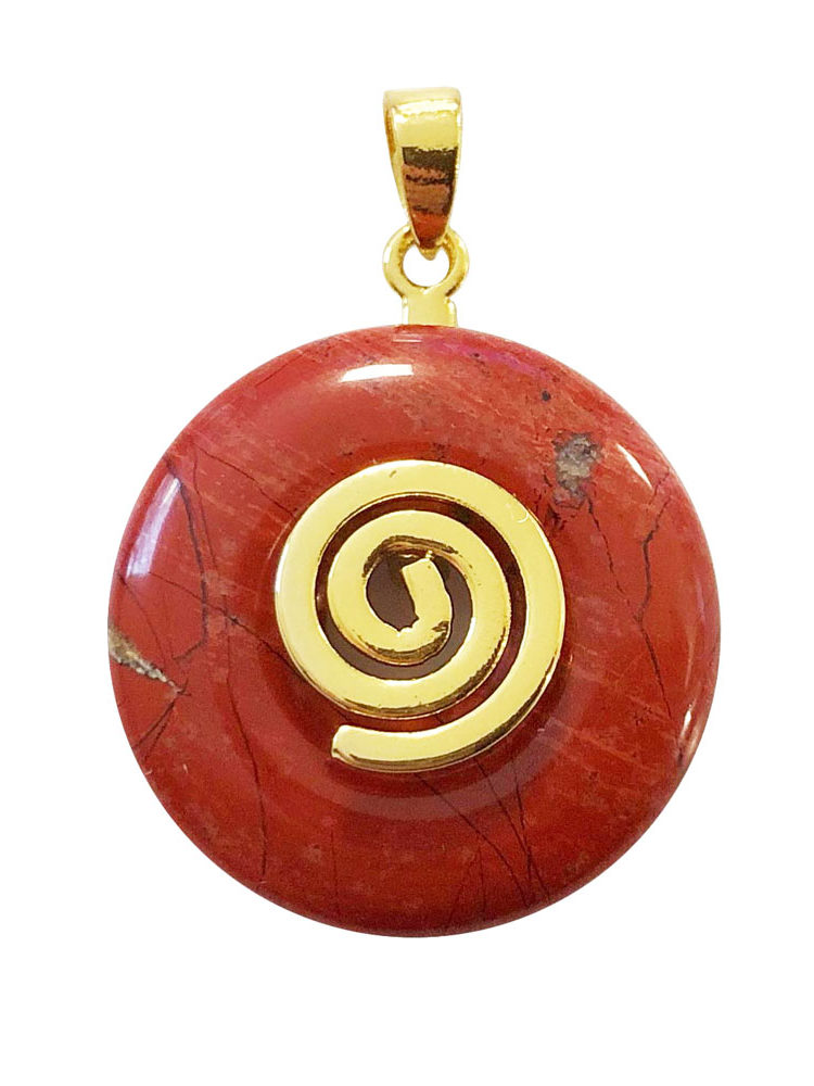 pendentif pi chinois donut jaspe rouge doré 20mm