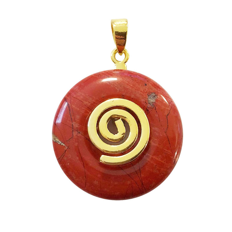 pendentif pi chinois donut jaspe rouge doré 20mm